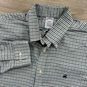 Brooks Brothers Large Regular Fit Green Plaid Non Iron Button Down